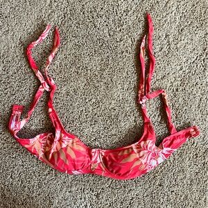 Roxy Red and White Leaf Print Bikini Top